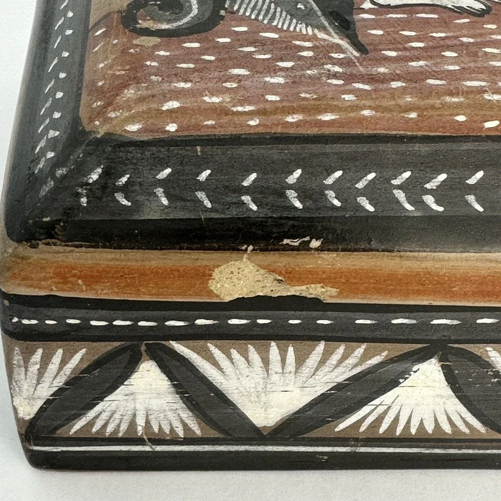 Tonala Mexico Pottery Trinket Jewelry Box Folk Art Vintage
